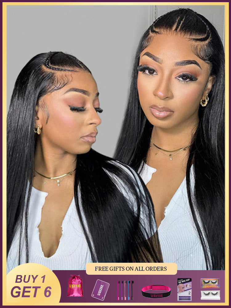 Straight Hair Glueless Pre Braided Wig 9x6/13x6 Real Swiss HD Lace Frontal Wigs Pre-plucked Bleached Knots
