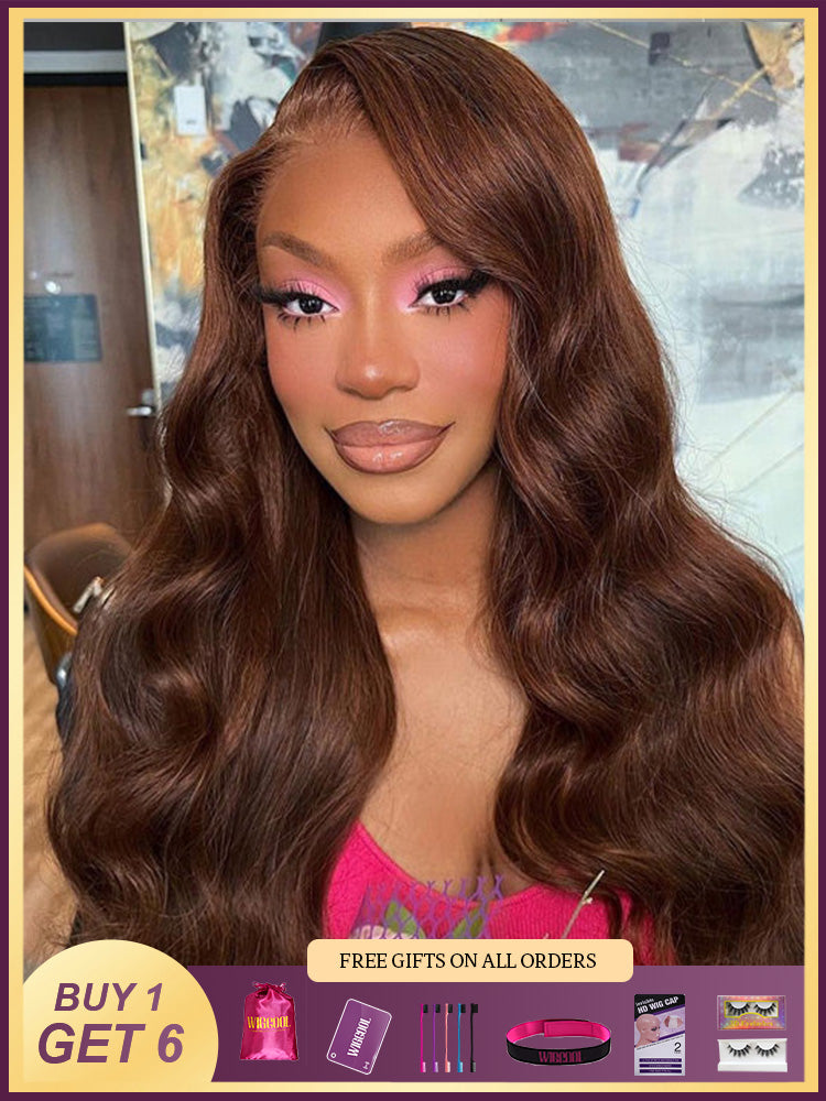 WigCool Body Wave Chocolate Brown Wig 9x6/13x4/13x6 Swiss HD Lace Frontal Pre Plucked Wear Go Wigs