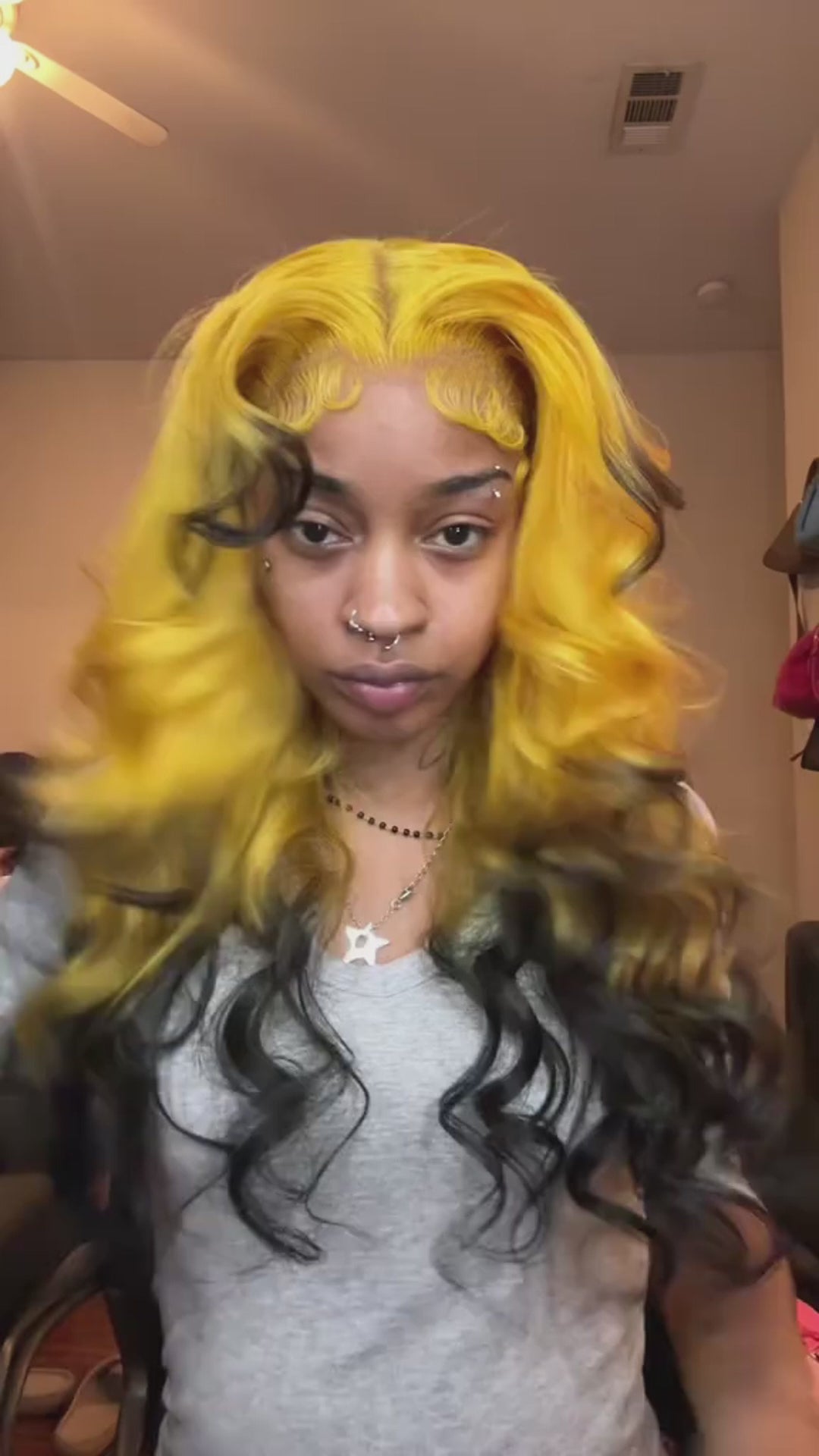 Wigcool Curtain Bangs Yellow Body Wave Wig Pre Plucked Glueless Swiss HD Lace Human Hair Wigs