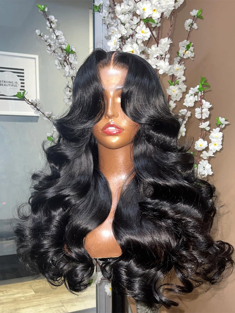Curtain Bangs Wigs Pre Curled 3D Body Wave Wigs 9x6/13x4/13x6 Glueless HD Lace Human Hair Wigs With Sigle Knots